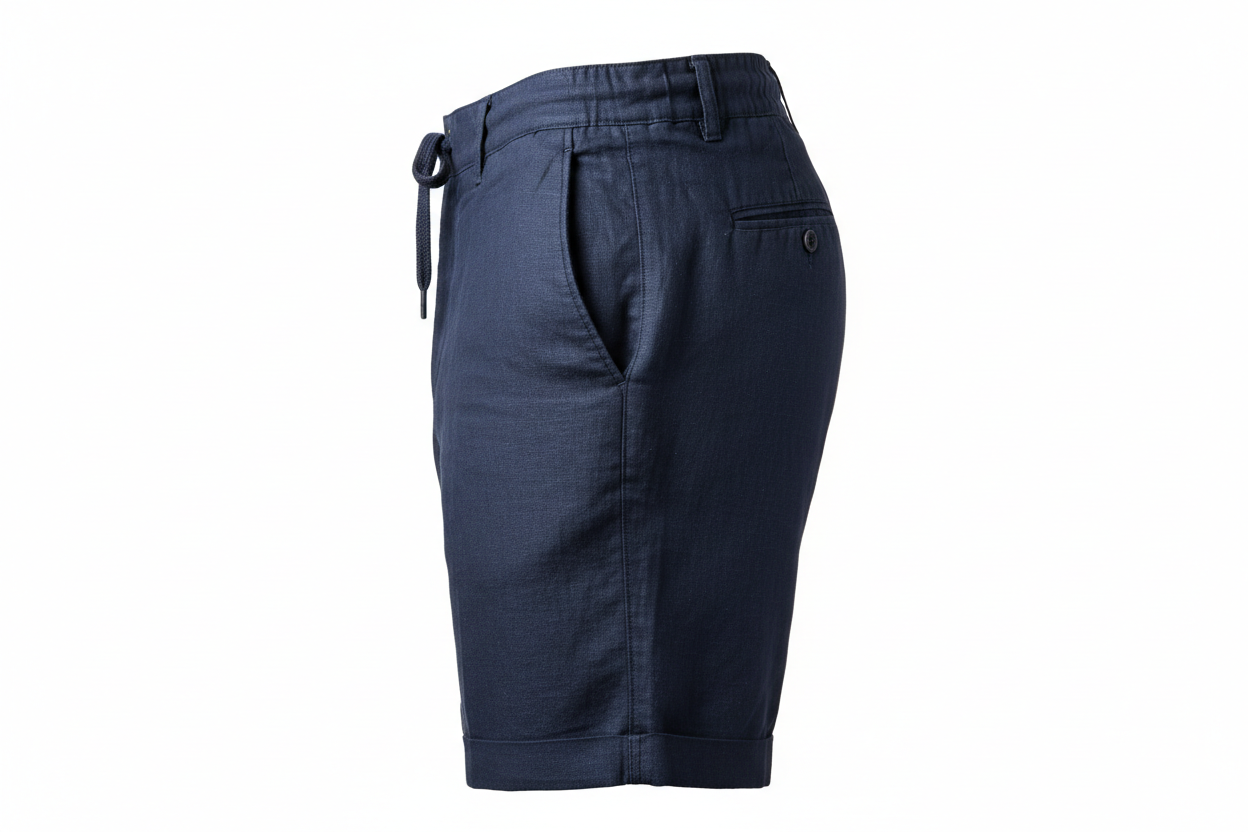 Navy Blue Linen Shorts Detail View