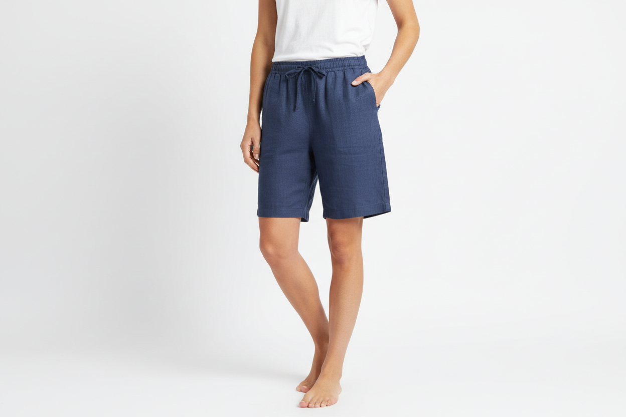 Person Wearing Navy Blue Linen Shorts